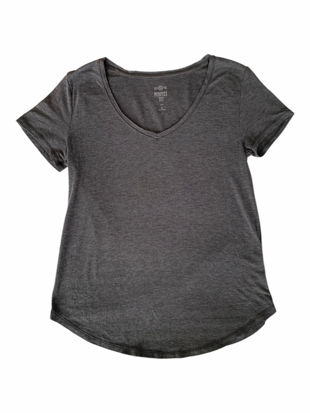 SO Shirt Perfect Tee Juniors M Gray V Neck Short Sleeves Curved Hem